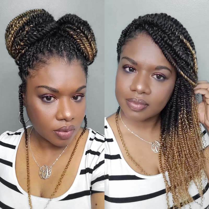 Kinky Twists In Two High Buns