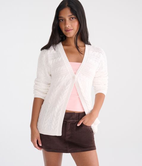 Cozy Cable-Knit Cardigan with Corduroy Mini Skirt Cozy Cable-Knit Cardigan with Corduroy Mini Skirt — Outfits for Women in Their 20s