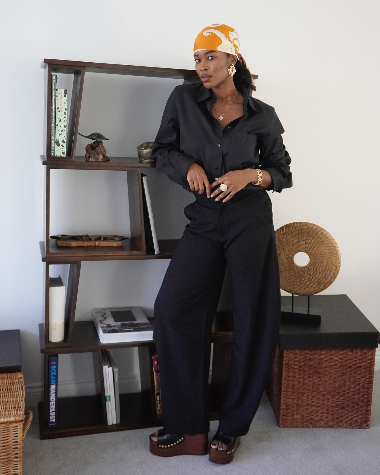 Chic Casual: Orange and White Headscarf with Silk Separates — Headscarf Outfits