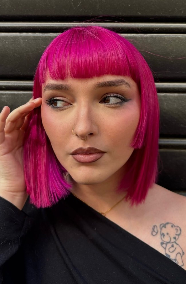 Sharp Blunt Bob With Micro Fringe — Hot Pink Hair