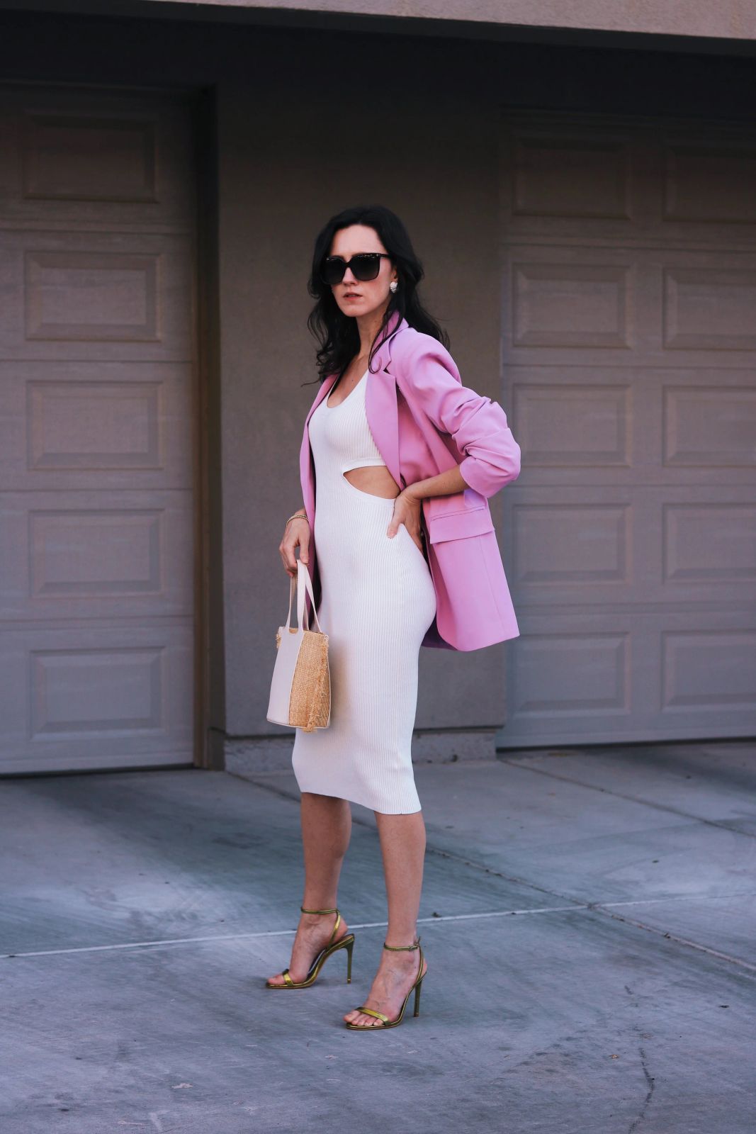 Pink Oversized Blazer with Cutout Midi Dress — Blazer Dresses