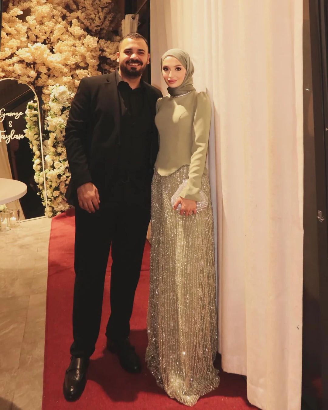 Sage Green Top With Beaded Silver-Green Maxi Skirt — Formal Hijab Outfits