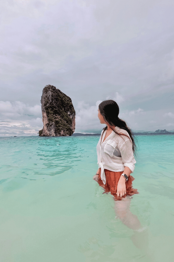 Sheer White Shirt and Rust Skirt for Beach Vacation — Thailand Outfits