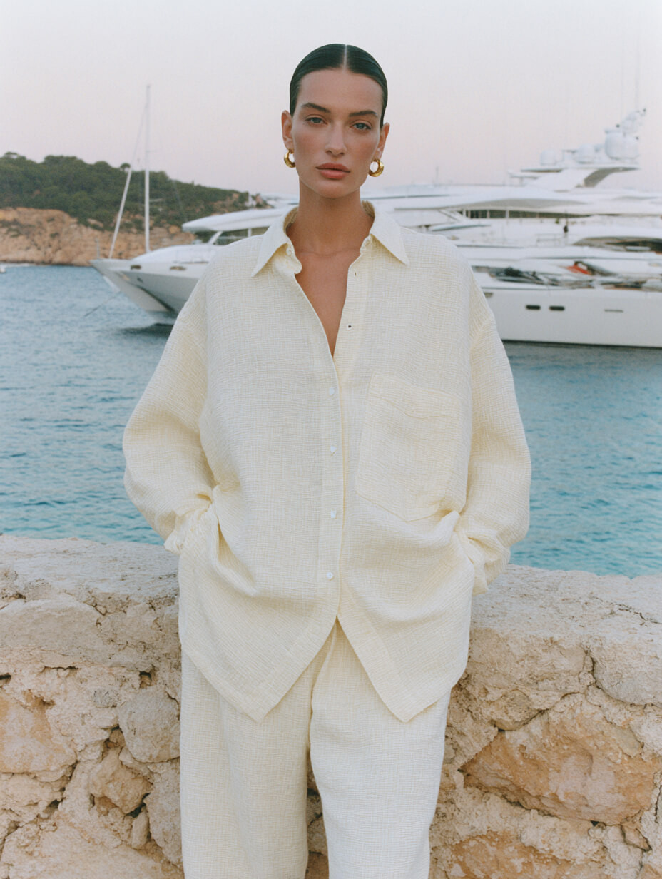 Oversized Pale Yellow Shirt and Pants Set for Relaxed Luxury Oversized Pale Yellow Shirt and Pants Set for Relaxed Luxury — Resort Wear Outfits