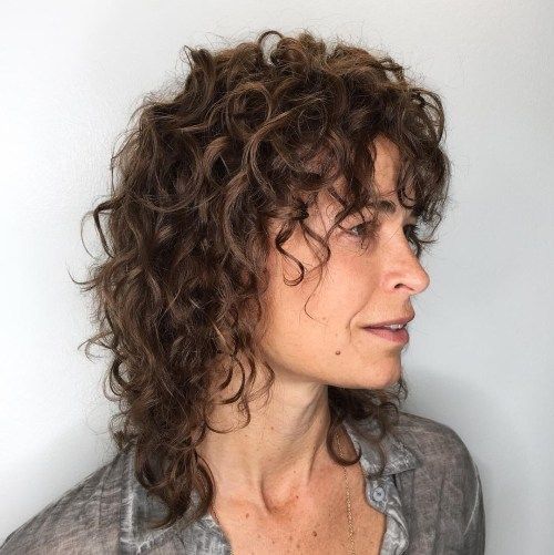 Dark Brown Collarbone Spiral Perm With Full Bangs Dark Brown Collarbone Spiral Perm With Full Bangs
