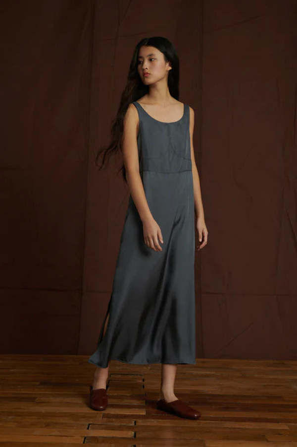 Satin A-Line Dress with Side Slits — Dark Feminine Outfits