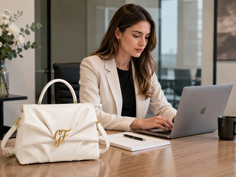 White Quilted Handbag on a Work Desk White Quilted Handbag on a Work Desk — Work Bags for Women