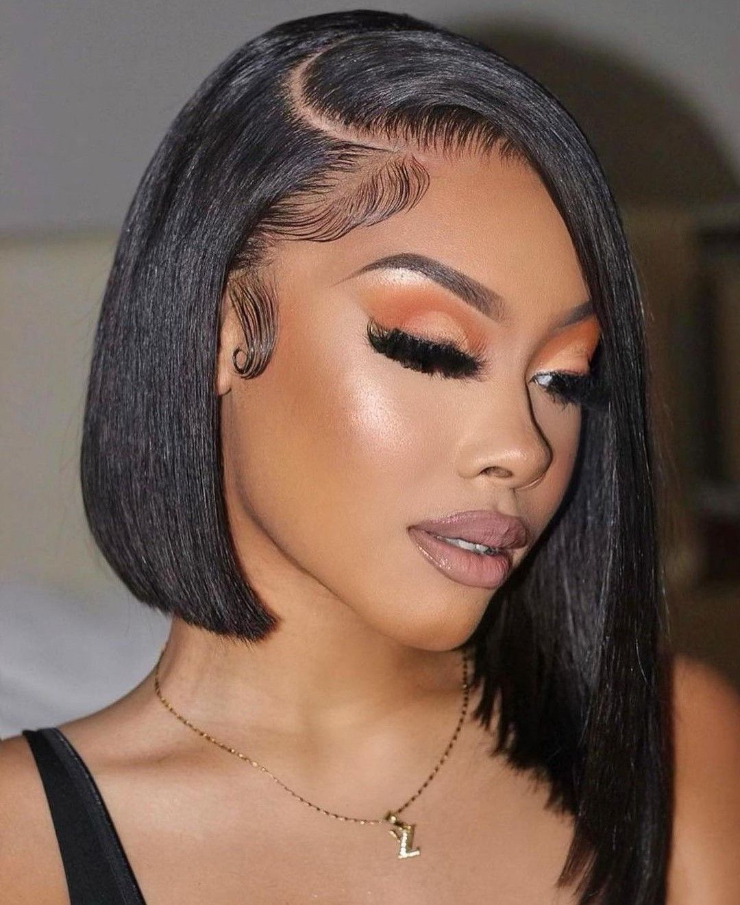 Sharp Black Bob With Side-Swept Bangs — Closure Sew In