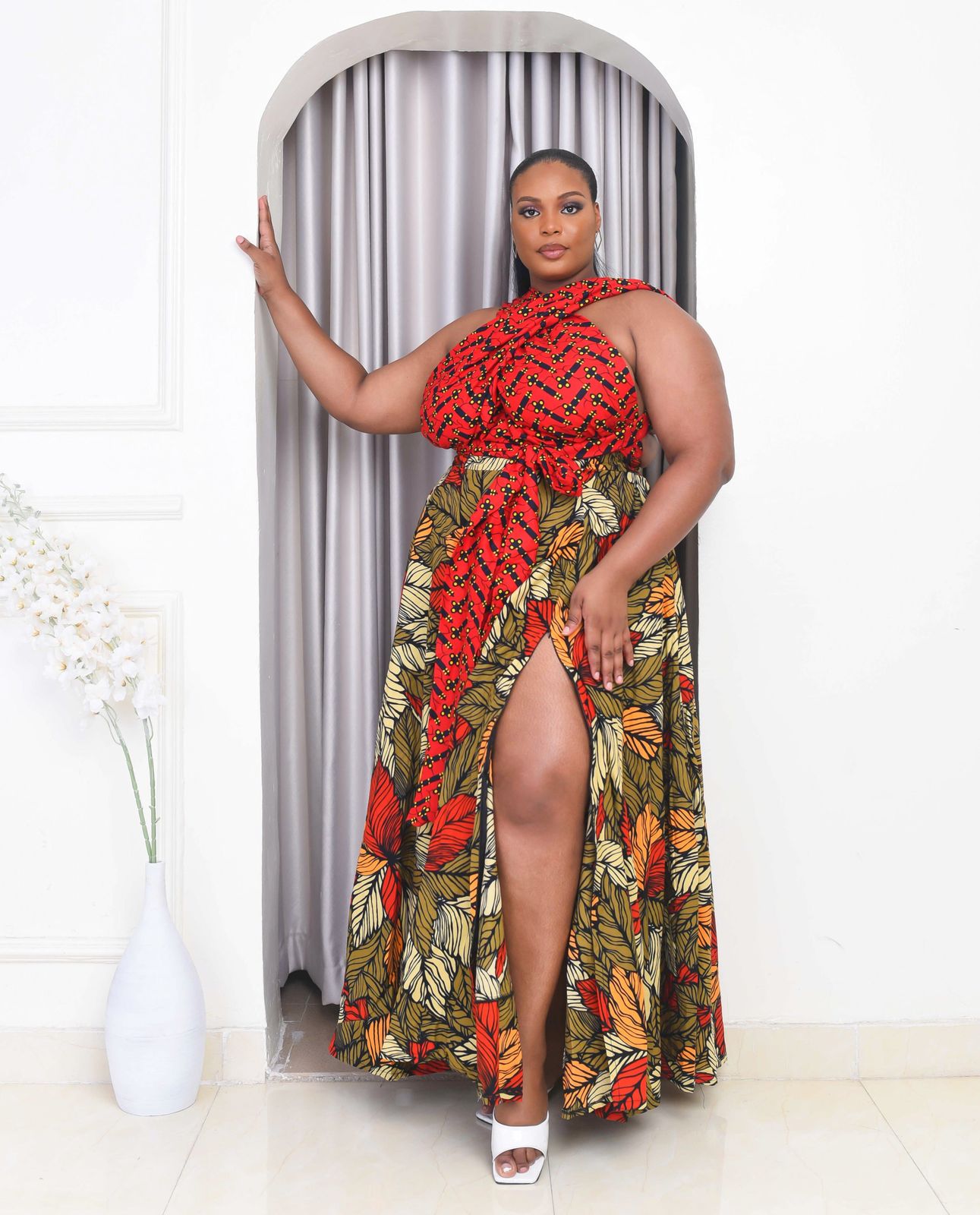 Evening Event Party Striking Maxi Dress with Halter Neck and High Slit — African Print Dresses