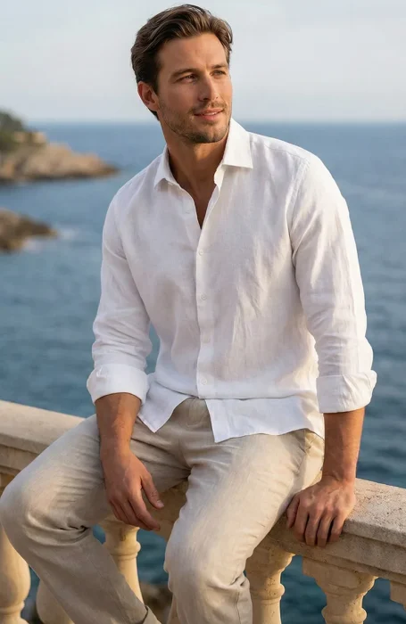 Relaxed White Linen Shirt for Beach Wedding Guests — Mens Wedding Guest Outfits