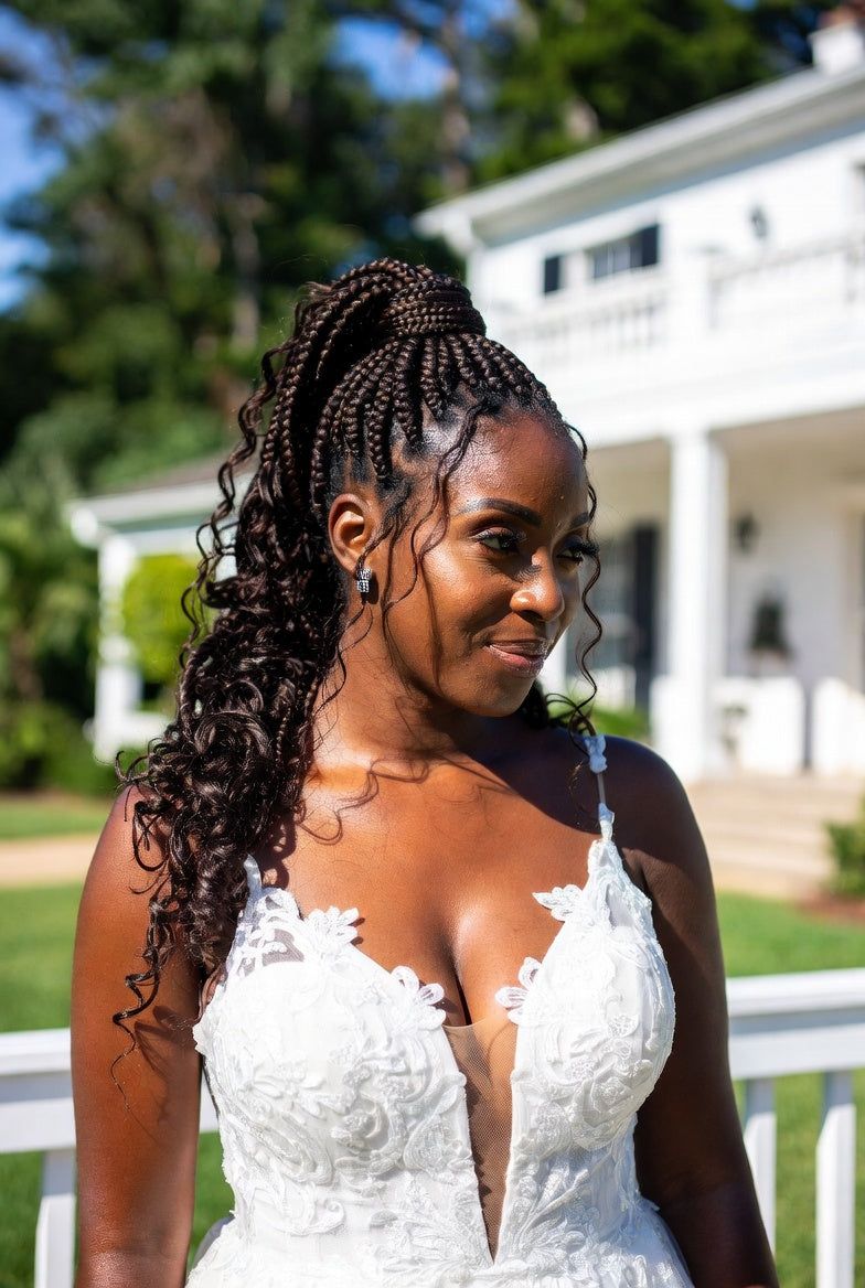 High Braided Ponytail With Curly Extensions High Braided Ponytail With Curly Extensions — Boho Wedding Hair