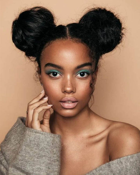 Thick Curly Black High Space Buns Thick Curly Black High Space Buns