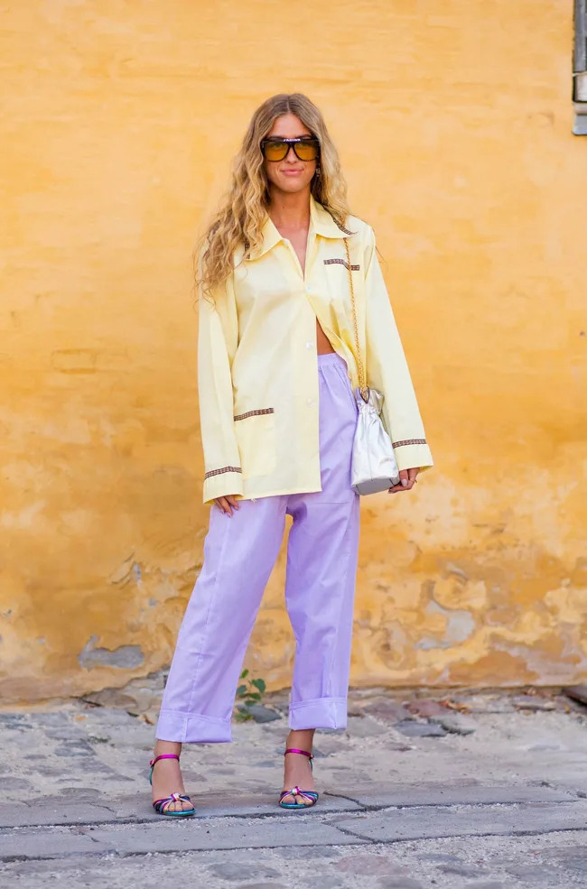 Pajama Shirt and Lilac Trousers: Casual Day Out — 2010s Outfits
