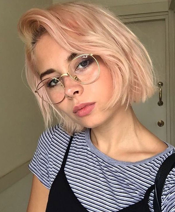 Chin Length Pastel Pink Bob Chin Length Pastel Pink Bob — Bob with Glasses