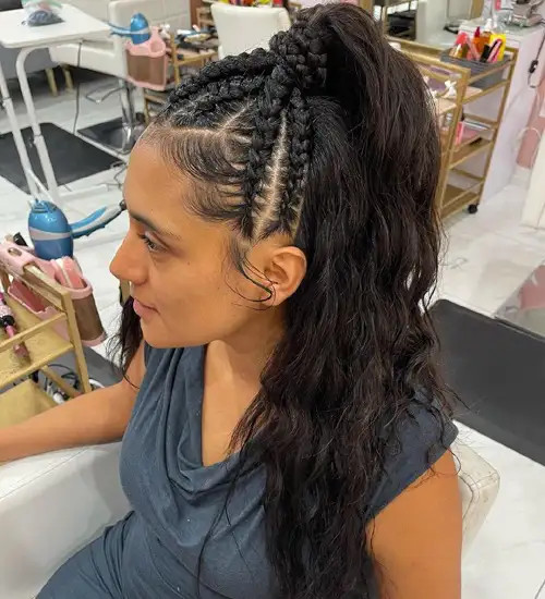 Black Braids Into High Ponytail Black Braids Into High Ponytail — Half Up Half Down with Braids