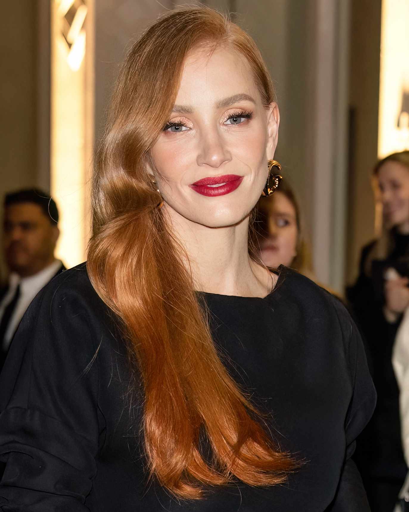 Vibrant Red-Orange Waves Swept To One Side Vibrant Red-Orange Waves Swept To One Side — Side Part Hairstyles