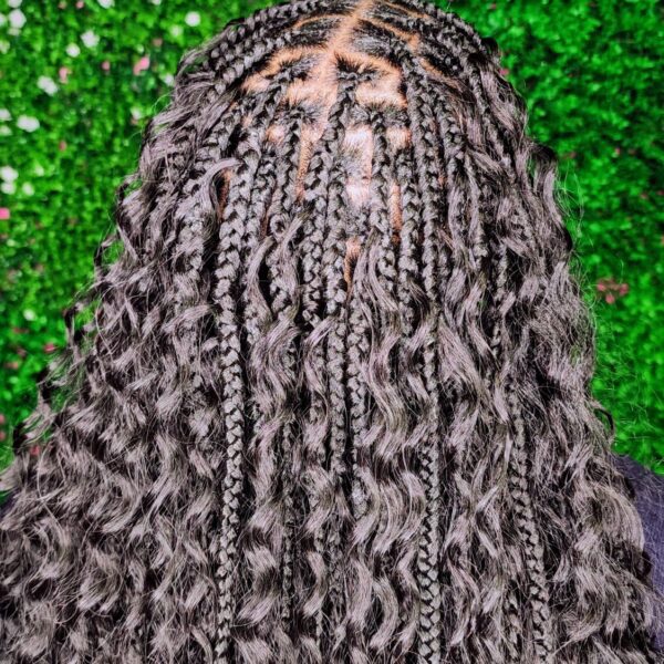 Dark Grey Box Braids with Defined Curls — Goddess Braids