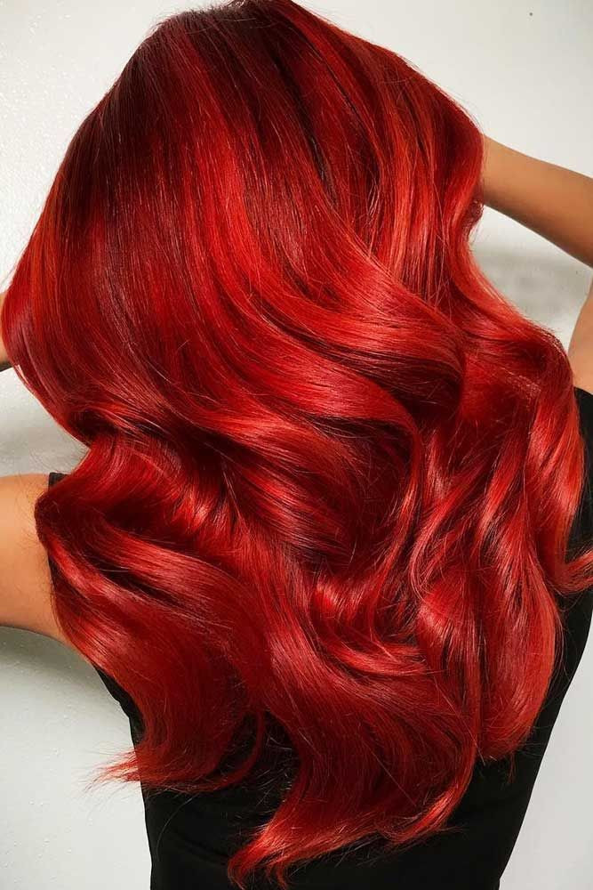 Mid-Back Voluminous Curls Fire Engine Red — Fire Red Hair