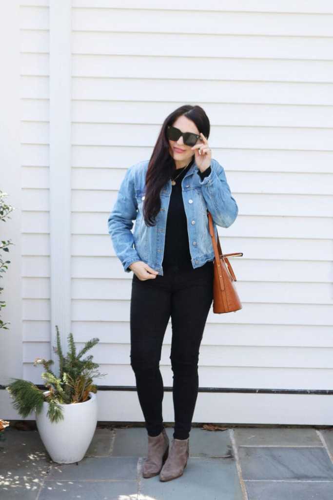 Light Blue Denim Jacket with Black Skinny Jeans and Ankle Boots Light Blue Denim Jacket with Black Skinny Jeans and Ankle Boots — Denim Jackets