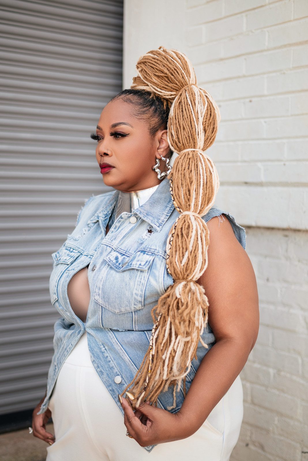 Blonde and Brown Loc Bubble Ponytail — Loc Colors
