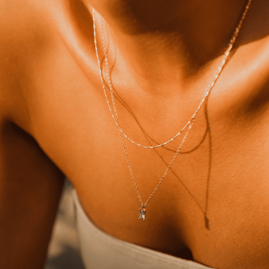 Layered Delicate Gold Necklaces with Baguette Pendant Layered Delicate Gold Necklaces with Baguette Pendant — Gold Jewelry