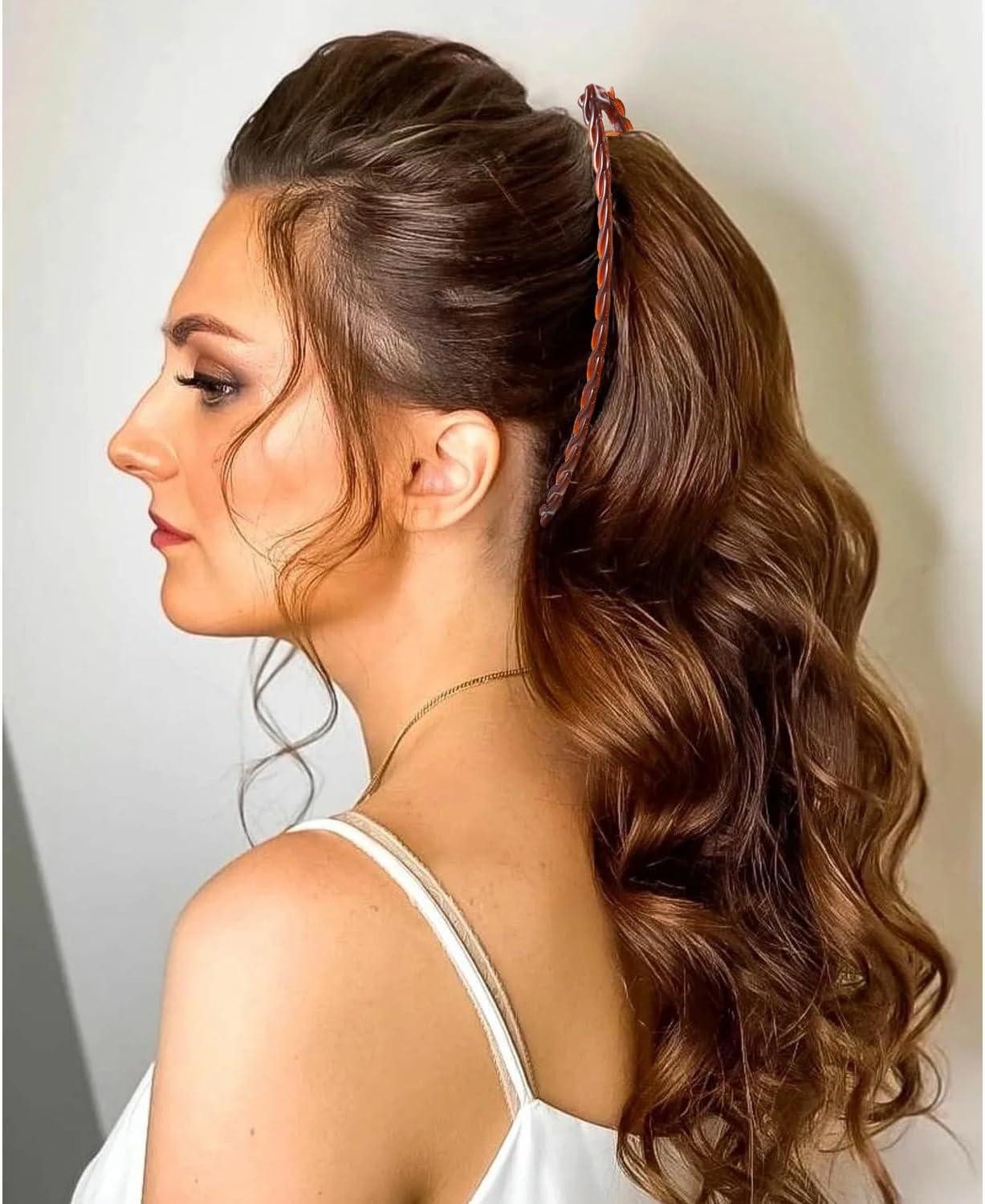 Voluminous Brown Ponytail With Braided Band Voluminous Brown Ponytail With Braided Band — Banana Clip Hairstyles