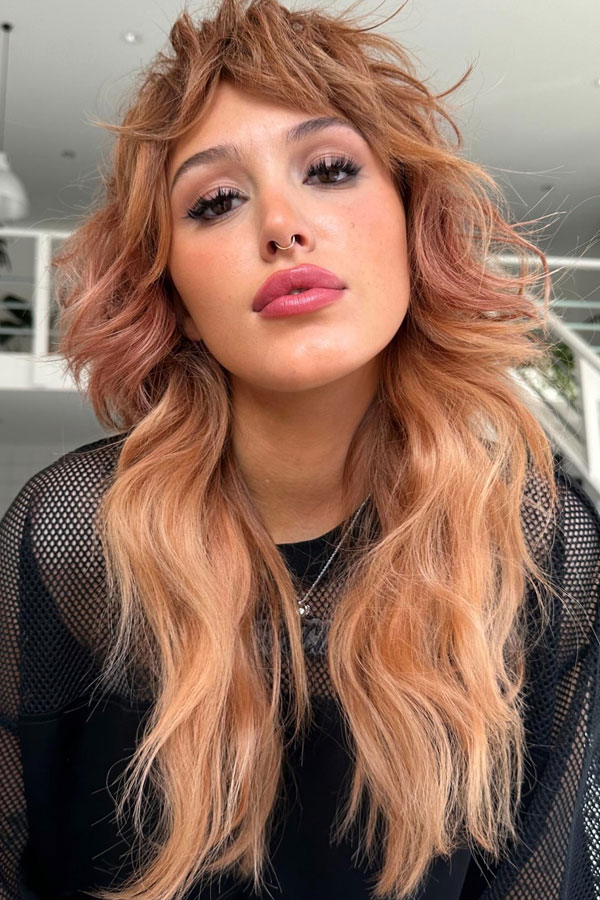 Copper Shag With Micro Bangs — Choppy Layers