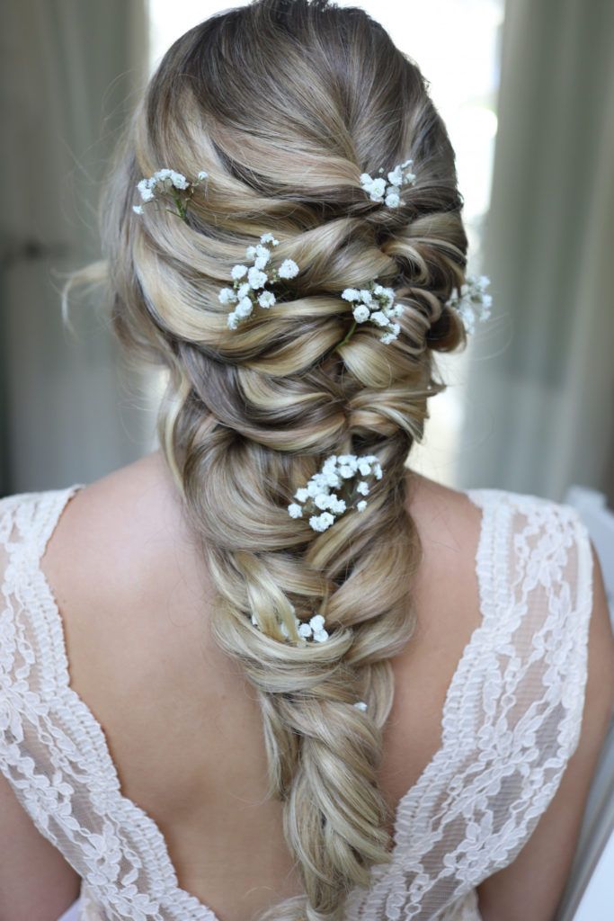 Intricate Fishtail Braid with Floral Accents — Wedding Hairstyles with Flowers