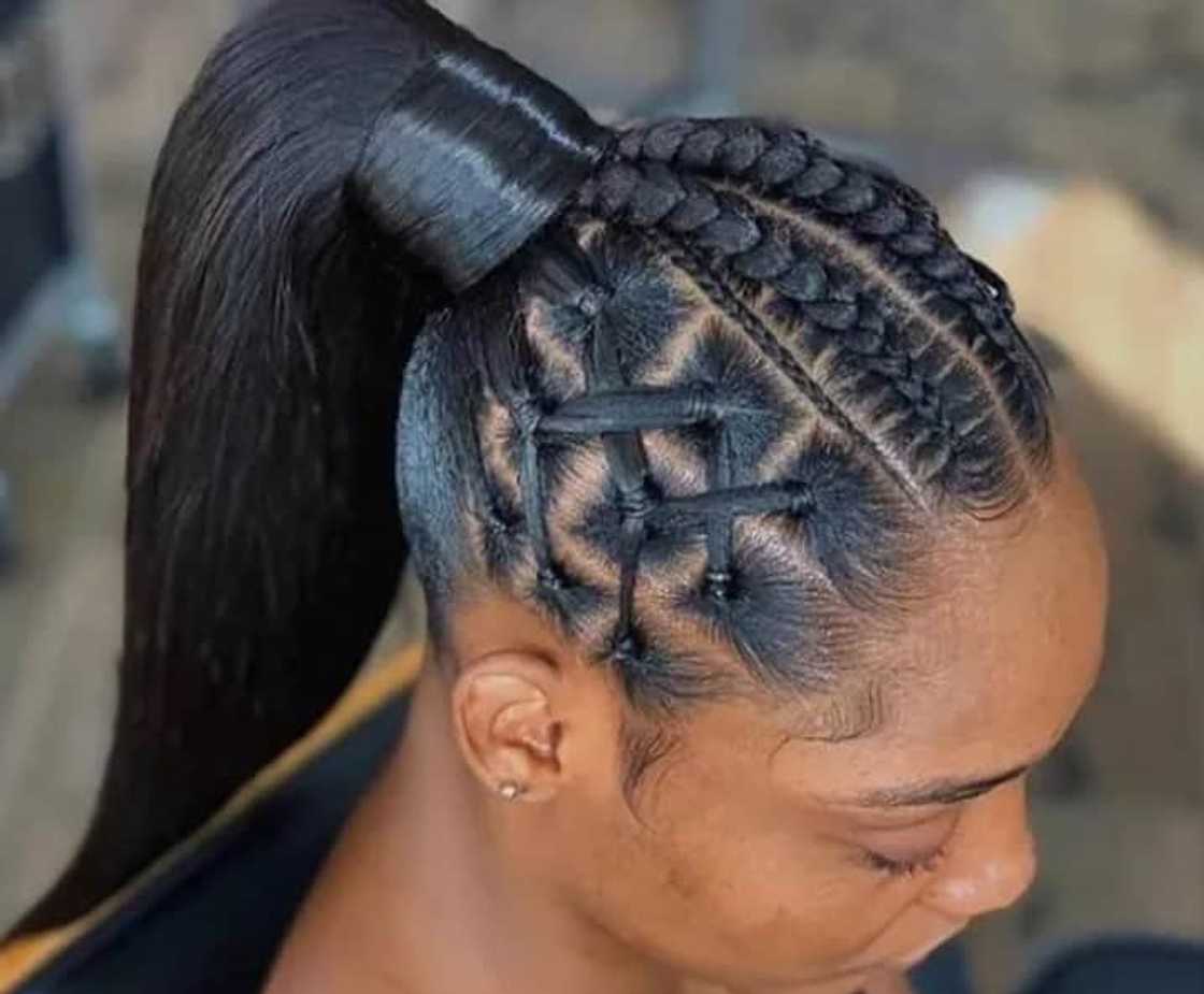Geometric Scalp Braids Ponytail Geometric Scalp Braids Ponytail — Braided Ponytail for Black Women