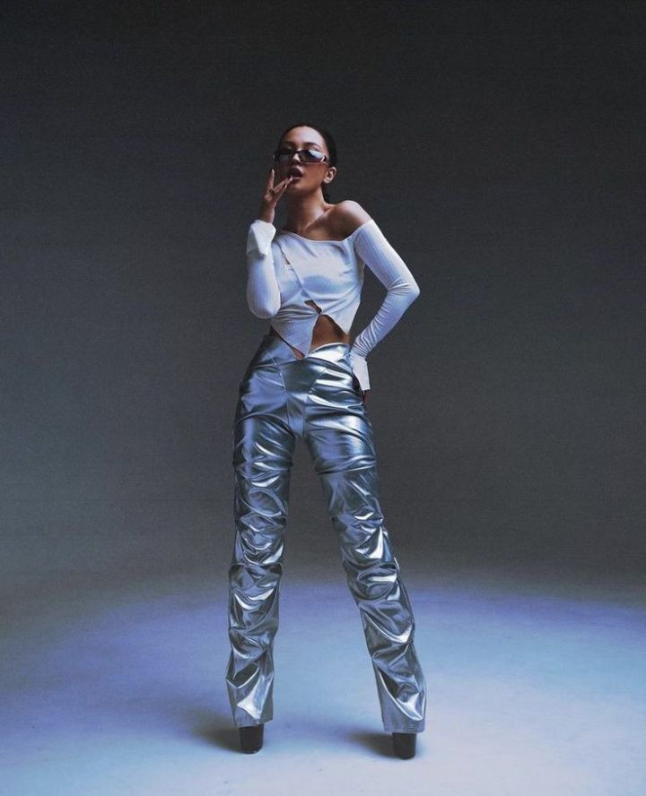 Metallic Ruched Pants for a Futuristic Evening Look — Cyber Y2K Outfits