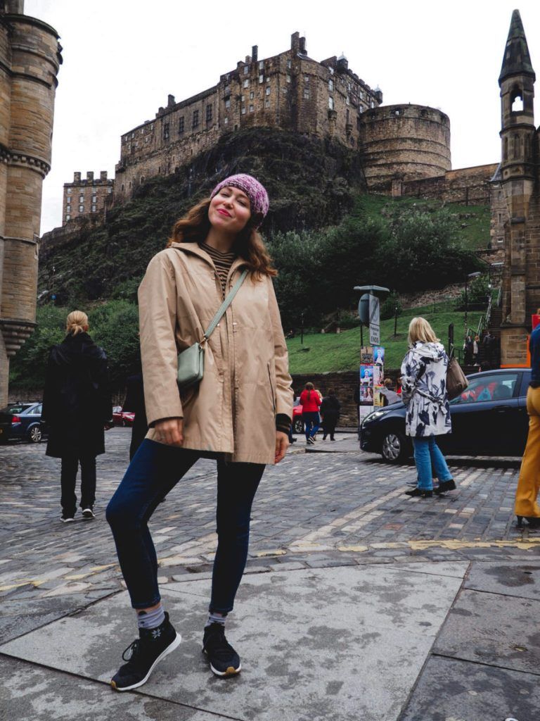 Beige Raincoat Over Striped Shirt and Skinny Jeans — Scotland Outfits