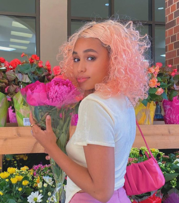 Thick Curly Bob Pastel Pink With Wispy Bangs — Pink Hair