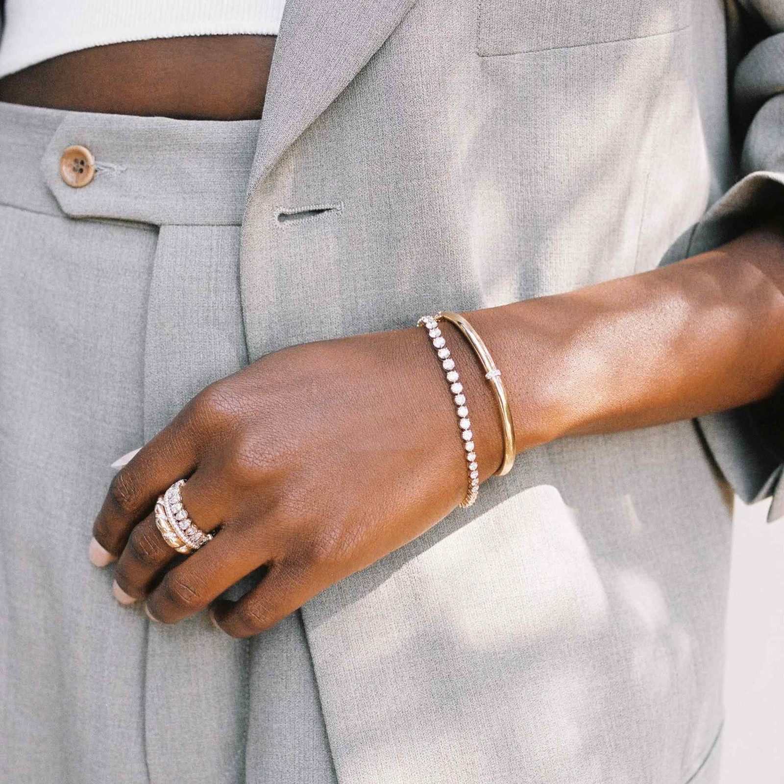 Sophisticated Business Casual: Layered Bracelets and Ring Sophisticated Business Casual: Layered Bracelets and Ring — Tennis Bracelets