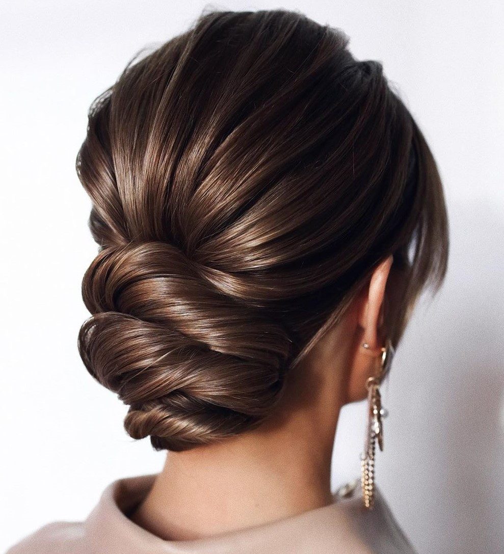 Sleek Dark Brown Chignon Sleek Dark Brown Chignon — Homecoming Updos