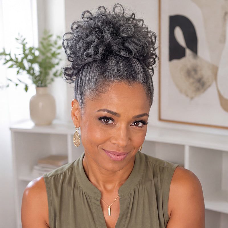 Curly Salt and Pepper Puff — High Puff