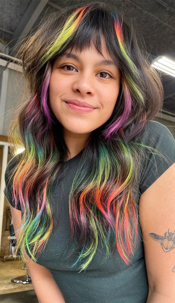 Shag With Rainbow Highlights Shag With Rainbow Highlights — Rainbow Hair