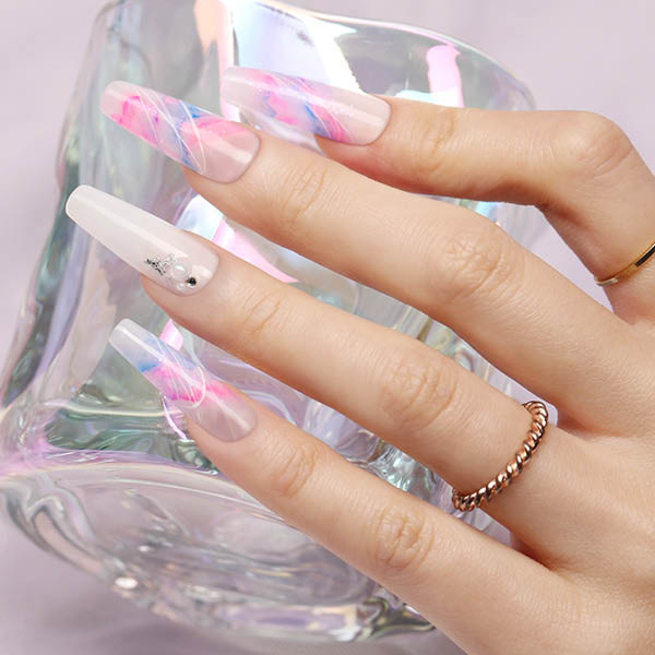 Extra Long Coffin Airy Watercolor Swirls — Watercolor Nails