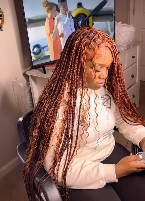 Ginger Box Braids With Darker Roots And Curly Pieces Ginger Box Braids With Darker Roots And Curly Pieces — Ginger Braids