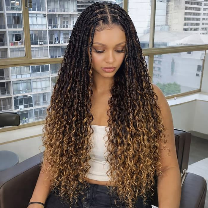 Thin Braids with Blonde Curly Ends — Ombre Braids