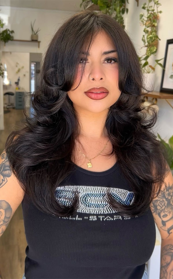 Voluminous Layers Framing the Face — Long Layered Hair with Curtain Bangs
