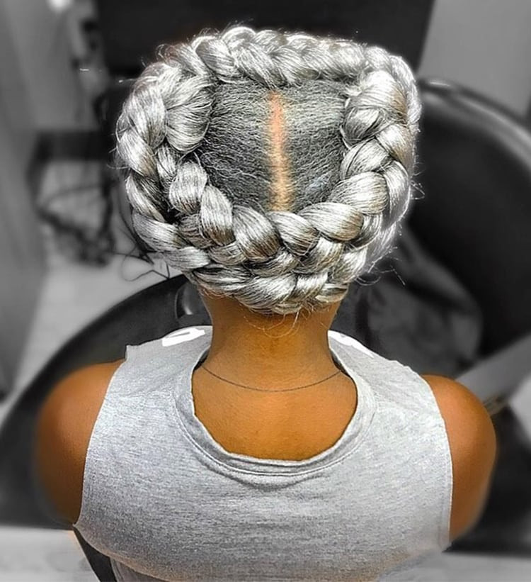 Intricate Gray Braided Updo Crown — Gray Braids