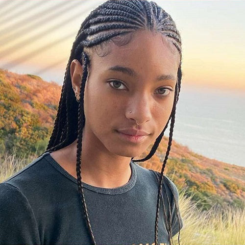 Straight Braids Curly Ends Fine Fulani Braids with Geometric Cornrows — Fulani Braids with Beads