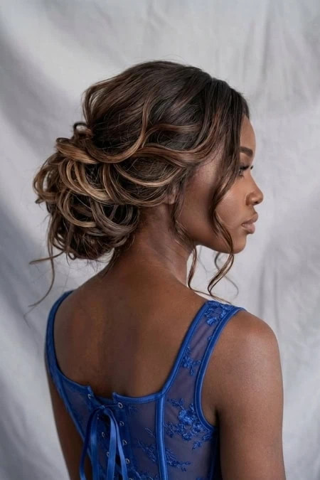 Dark Brown Messy Updo With Braids Dark Brown Messy Updo With Braids — Prom Hairstyles for Long Hair