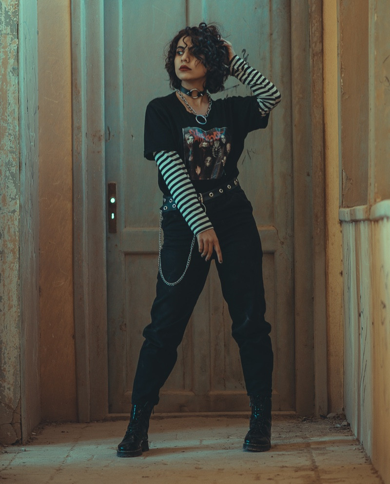 Grunge Layers: Graphic Tee, Striped Long-Sleeve, and Cargo Pants Grunge Layers: Graphic Tee, Striped Long-Sleeve, and Cargo Pants — Tumblr Outfits