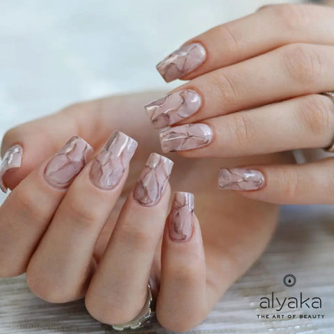 Pale Pink Marble with Beige Rose Gold — Interview Nails