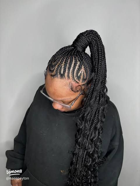 Stitch Braids With Wavy Ends — Braided High Ponytail