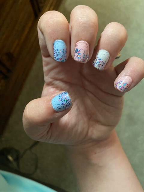 Glitter Gradient Coffin Reveal Nails Glitter Gradient Coffin Reveal Nails — Gender Reveal Nails