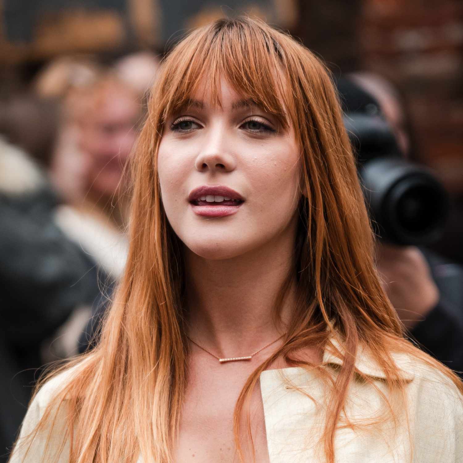 Vibrant Red Waist-Length Waves — Long Hair with Bangs