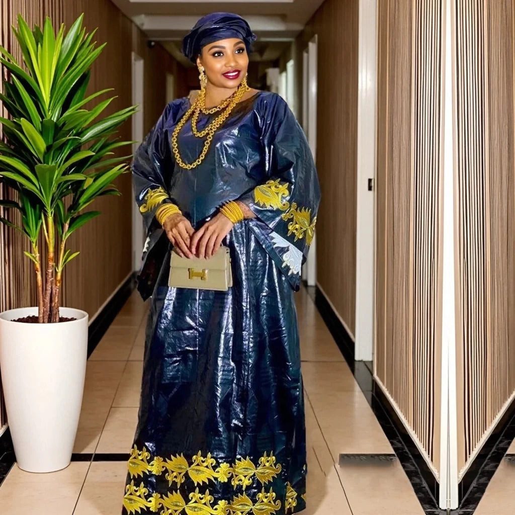 Elegant Dark Blue Kaftan Dashiki with Gold Embroidery Elegant Dark Blue Kaftan Dashiki with Gold Embroidery — Dashiki Outfits