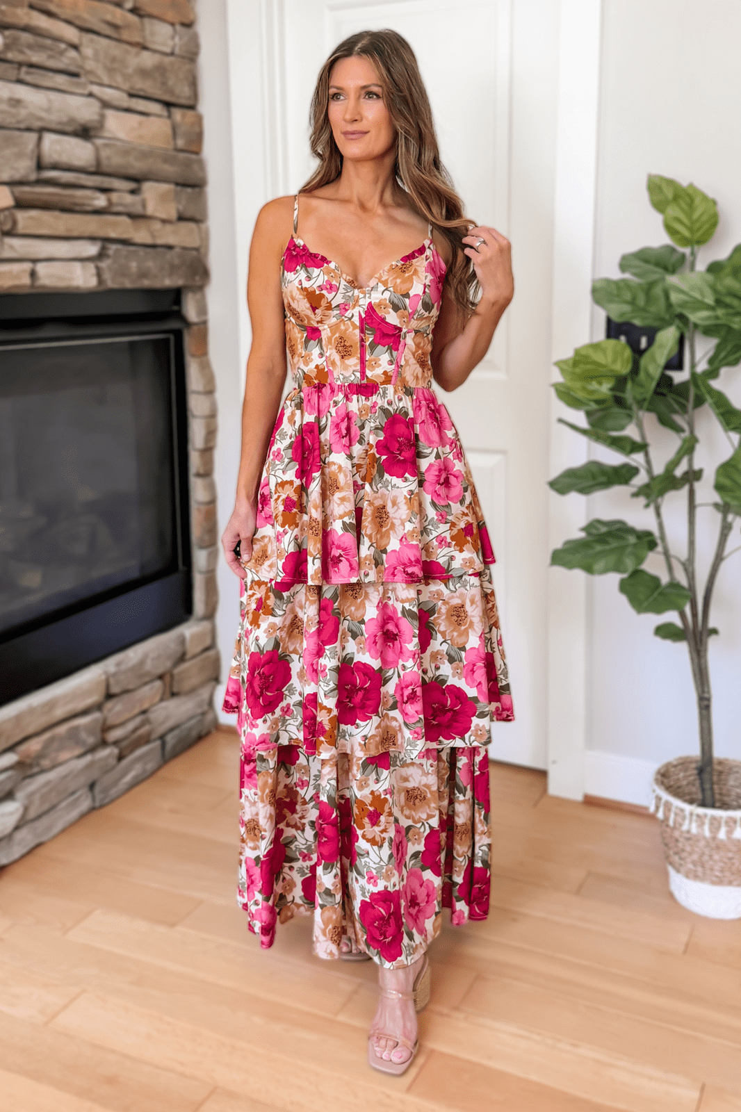 Corset Detail Floral Tiered Maxi Dress for Daytime Events — Tiered Dresses